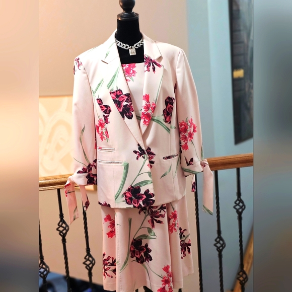 Nine West Purple Pink Floral Print Rosebud Blazer Jacket and Dress Set - Picture 13 of 13
